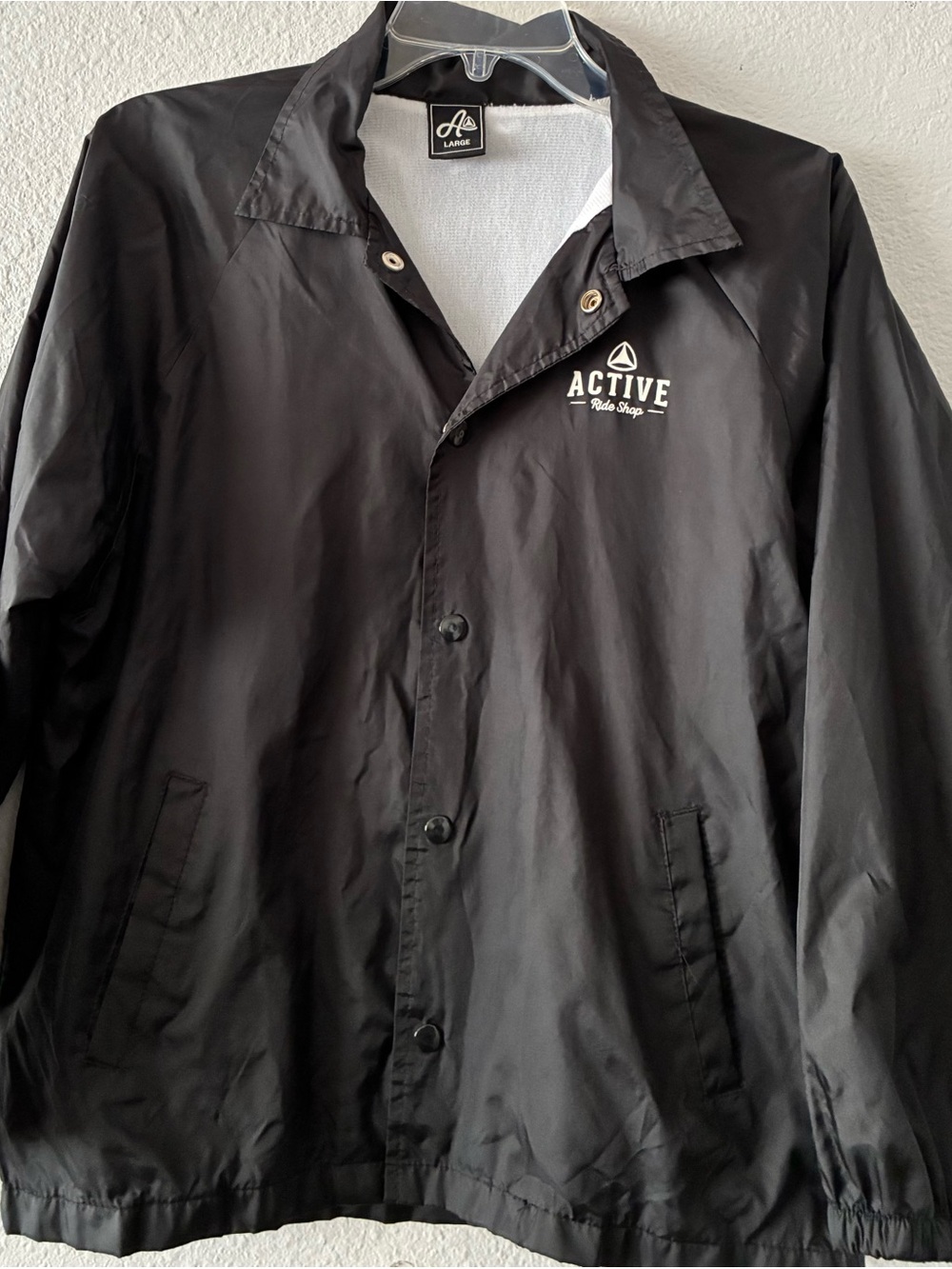 ACTIVE RIDE SHOP L BLACK NYLON WINDBREAKER BUTTON UP JACKET SKATER STYLE#3101